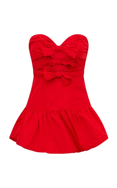 Loveshackfancy Woodlow Bow-detailed Cutout Taffeta Mini Dress In Red