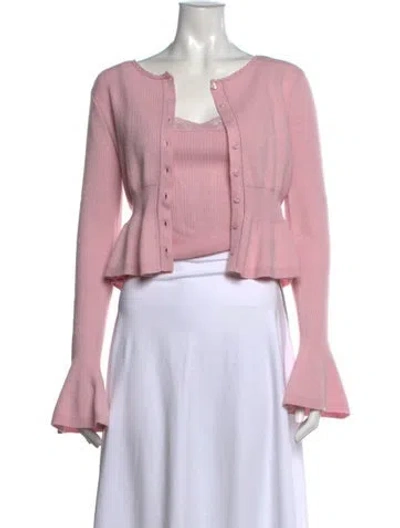 Pre-owned Loveshackfancy Wool Crew Neck Button-up Top In Pink