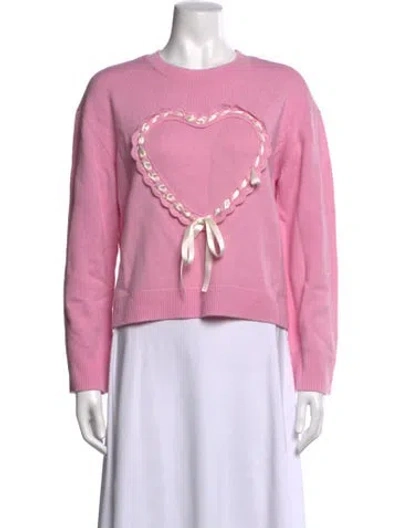 Pre-owned Loveshackfancy Wool Crew Neck Sweater W/ Tags In Pink