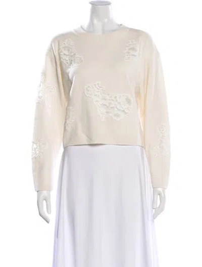 Pre-owned Loveshackfancy Wool Crew Neck Sweater In White