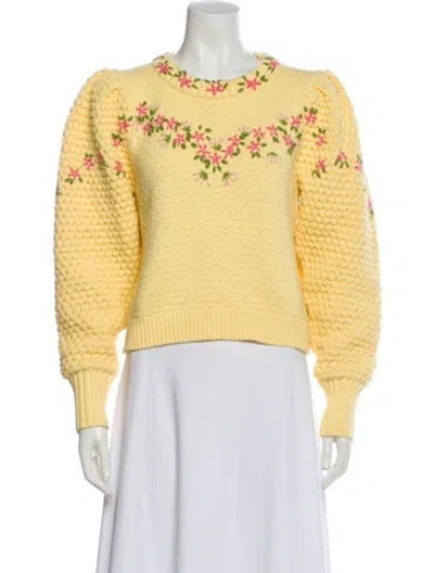 Pre-owned Loveshackfancy Wool Crew Neck Sweater In Yellow