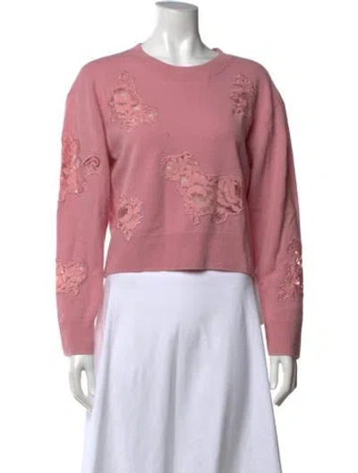 Pre-owned Loveshackfancy Wool Floral Print Sweater In Pink