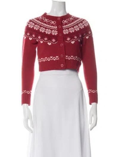 Pre-owned Loveshackfancy Wool Floral Print Sweater In Red