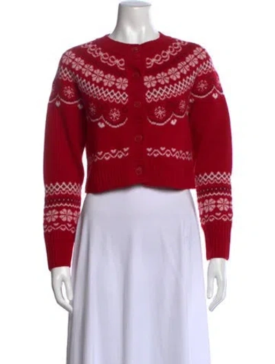 Pre-owned Loveshackfancy Wool Floral Print Sweater W/ Tags In Red