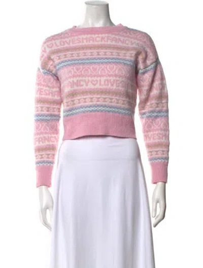 Pre-owned Loveshackfancy Wool Graphic Print Sweater In Pink