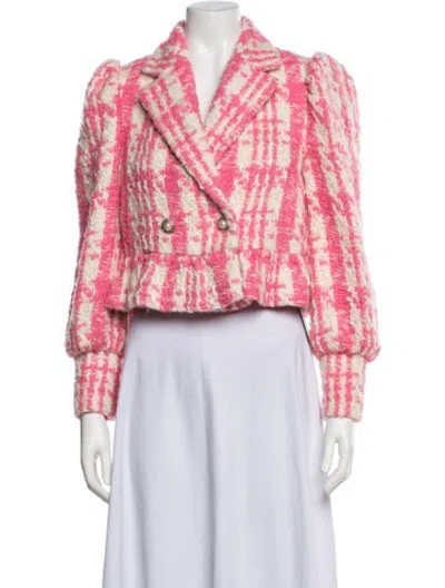 Pre-owned Loveshackfancy Wool Plaid Print Blazer In Pink