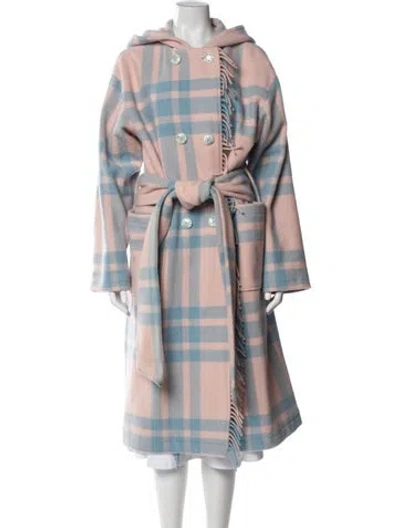 Pre-owned Loveshackfancy Wool Plaid Print Coat In Pink