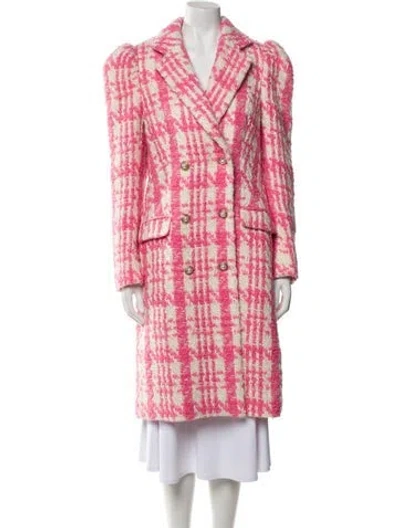 Pre-owned Loveshackfancy Wool Plaid Print Coat In Pink