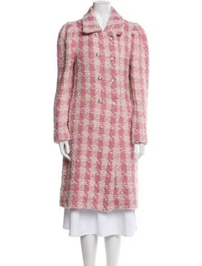 Pre-owned Loveshackfancy Wool Plaid Print Coat In Pink