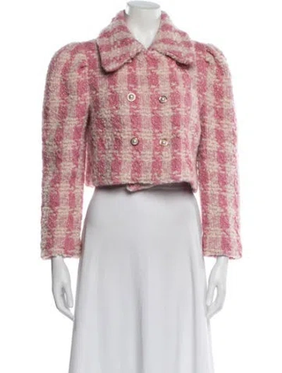 Pre-owned Loveshackfancy Wool Plaid Print Evening Jacket In Pink