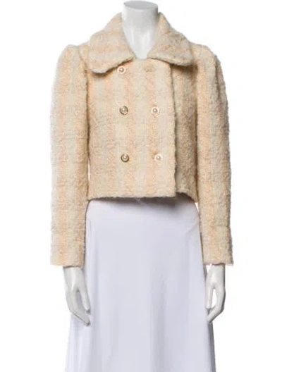 Pre-owned Loveshackfancy Wool Plaid Print Faux Fur Jacket In Neutral