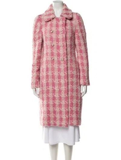 Pre-owned Loveshackfancy Wool Plaid Print Faux Fur Jacket In Pink