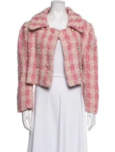 Pre-owned Loveshackfancy Wool Plaid Print Jacket In Pink