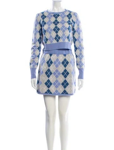 Pre-owned Loveshackfancy Wool Plaid Print Skirt Set In Gray