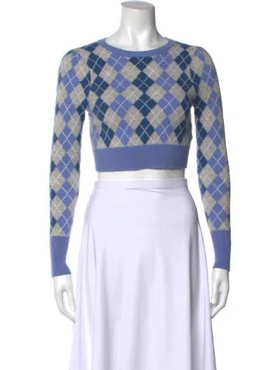 Pre-owned Loveshackfancy Wool Plaid Print Sweater In Blue/grey