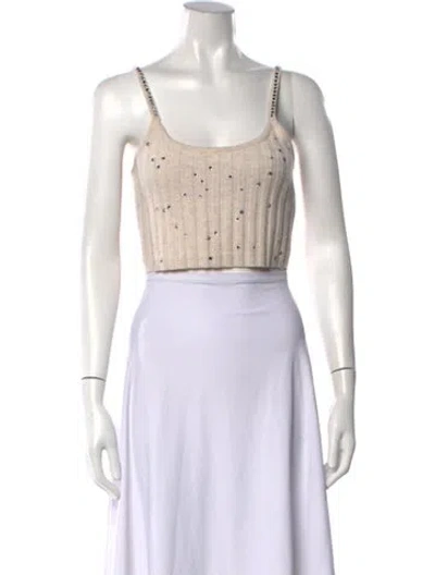 Pre-owned Loveshackfancy Wool Scoop Neck Crop Top In Neutrals