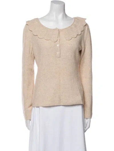 Pre-owned Loveshackfancy Wool Scoop Neck Sweater In Neutral