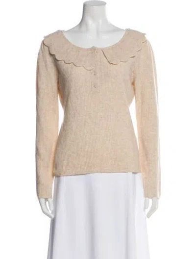 Pre-owned Loveshackfancy Wool Scoop Neck Sweater W/ Tags In Neutral