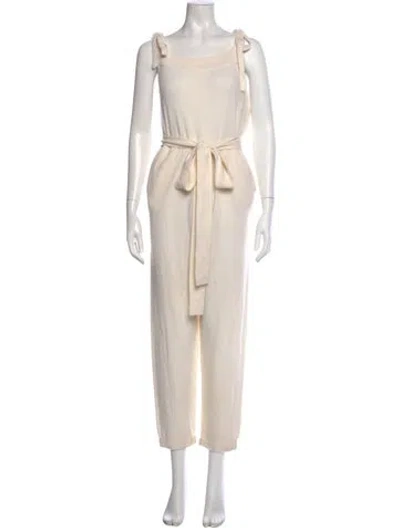 Pre-owned Loveshackfancy Wool Square Neckline Jumpsuit In Neutral