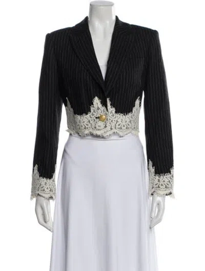 Pre-owned Loveshackfancy Wool Striped Evening Jacket In Black