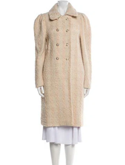 Pre-owned Loveshackfancy Wool Striped Faux Fur Coat In Neutral