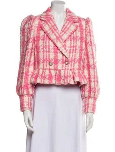 Pre-owned Loveshackfancy Wool Tweed Pattern Blazer In Pink