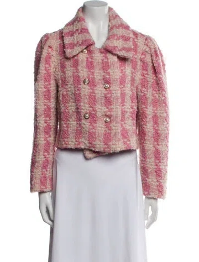Pre-owned Loveshackfancy Wool Tweed Pattern Evening Jacket In Pink