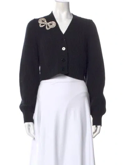 Pre-owned Loveshackfancy Wool V-neck Sweater In Black