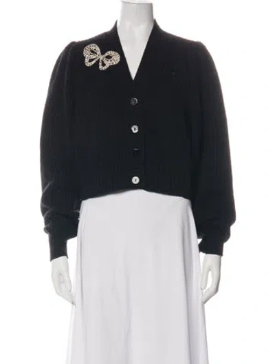 Pre-owned Loveshackfancy Wool V-neck Sweater In Black
