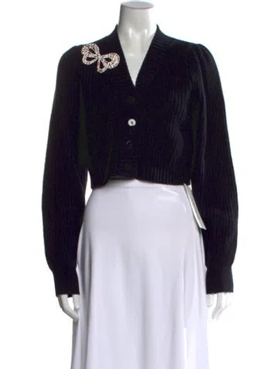 Pre-owned Loveshackfancy Wool V-neck Sweater In Black