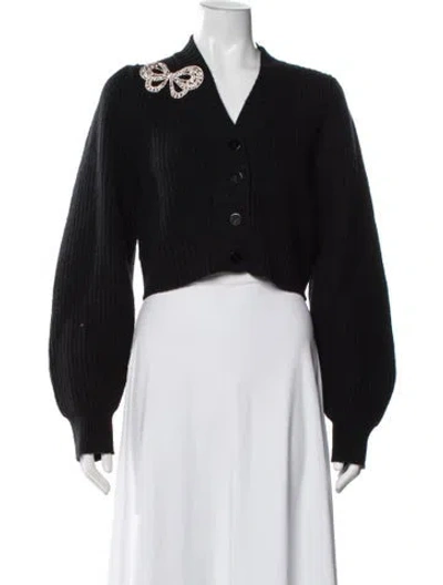 Pre-owned Loveshackfancy Wool V-neck Sweater In Black