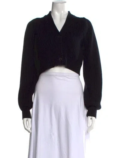 Pre-owned Loveshackfancy Wool V-neck Sweater In Black