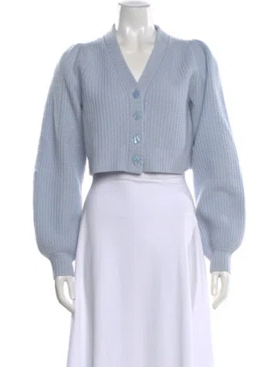 Pre-owned Loveshackfancy Wool V-neck Sweater In Blue