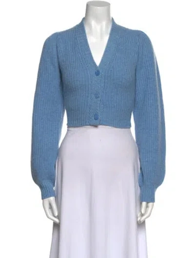 Pre-owned Loveshackfancy Wool V-neck Sweater In Blue