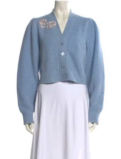 Pre-owned Loveshackfancy Wool V-neck Sweater In Blue