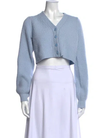 Pre-owned Loveshackfancy Wool V-neck Sweater In Blue