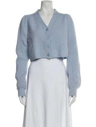 Pre-owned Loveshackfancy Wool V-neck Sweater In Blue