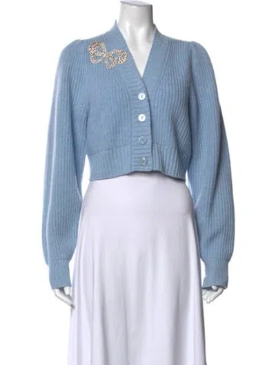 Pre-owned Loveshackfancy Wool V-neck Sweater In Blue