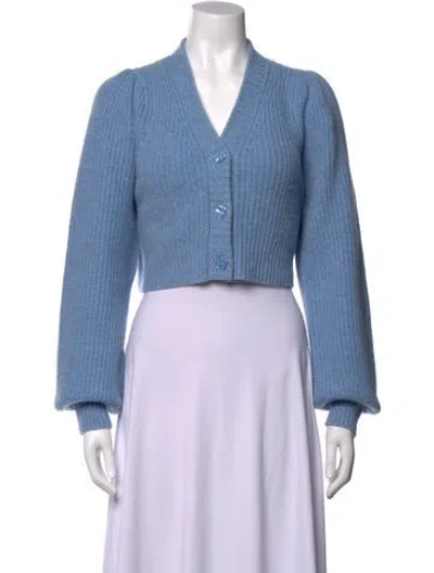 Pre-owned Loveshackfancy Wool V-neck Sweater In Blue