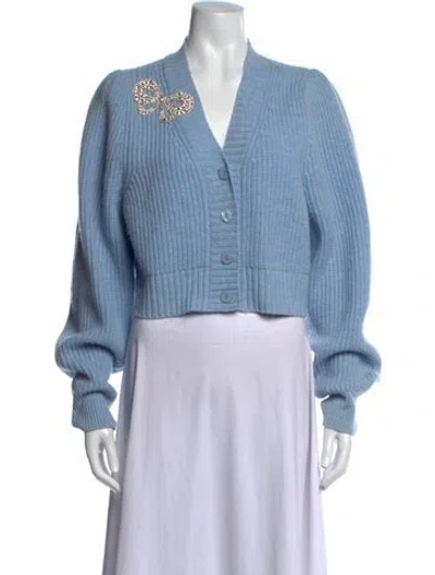 Pre-owned Loveshackfancy Wool V-neck Sweater In Blue