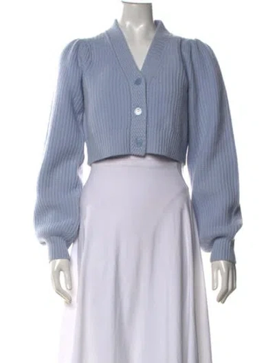 Pre-owned Loveshackfancy Wool V-neck Sweater In Blue/white