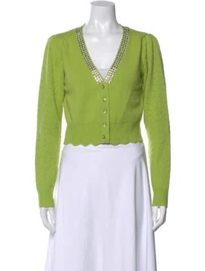 Pre-owned Loveshackfancy Wool V-neck Sweater In Green