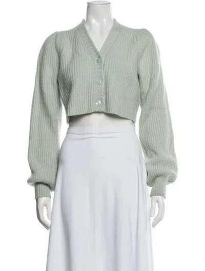 Pre-owned Loveshackfancy Wool V-neck Sweater In Green
