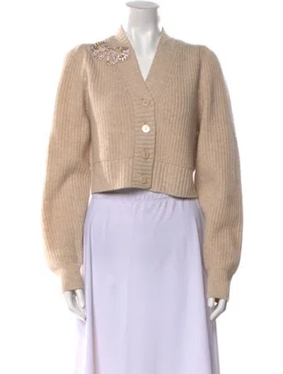 Pre-owned Loveshackfancy Wool V-neck Sweater In Neutral