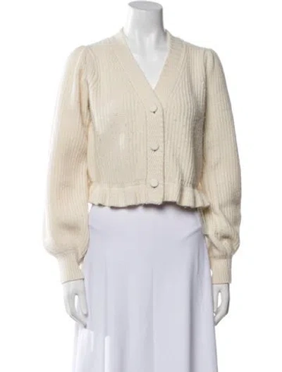 Pre-owned Loveshackfancy Wool V-neck Sweater In Neutral