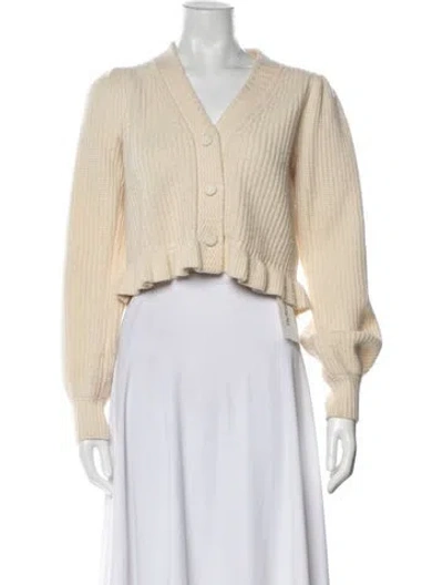 Pre-owned Loveshackfancy Wool V-neck Sweater In Neutral