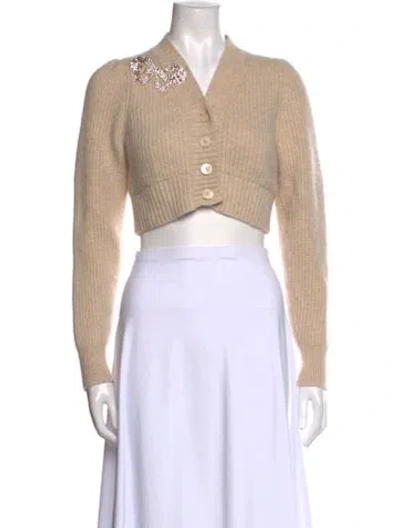 Pre-owned Loveshackfancy Wool V-neck Sweater In Neutral