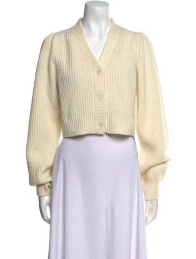 Pre-owned Loveshackfancy Wool V-neck Sweater In Neutral