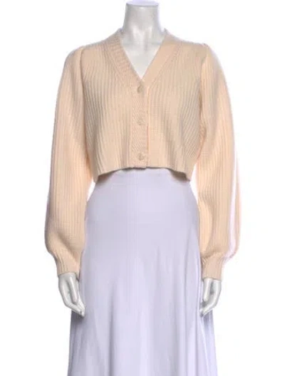 Pre-owned Loveshackfancy Wool V-neck Sweater In Neutral