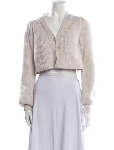 Pre-owned Loveshackfancy Wool V-neck Sweater In Neutral